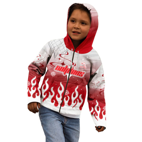 Personalized Dolphins Kid Hoodie Y2K Grunge Aesthetic With Cyber Flames and Starburst Graphics