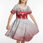 Personalized Dolphins Kid Short Sleeve Dress Y2K Grunge Aesthetic With Cyber Flames and Starburst Graphics