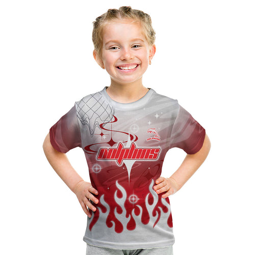 Personalized Dolphins Kid T Shirt Y2K Grunge Aesthetic With Cyber Flames and Starburst Graphics