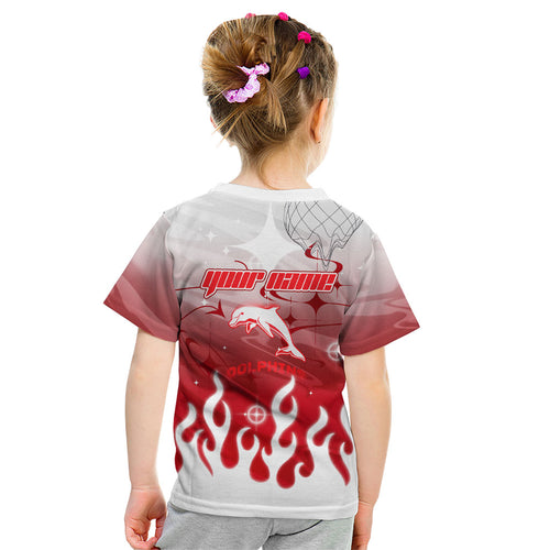 Personalized Dolphins Kid T Shirt Y2K Grunge Aesthetic With Cyber Flames and Starburst Graphics