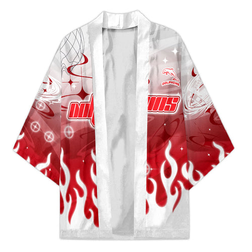 Personalized Dolphins Kimono Y2K Grunge Aesthetic With Cyber Flames and Starburst Graphics