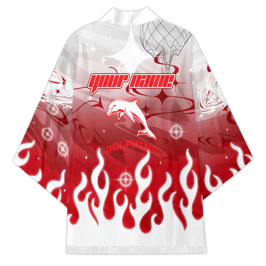 Personalized Dolphins Kimono Y2K Grunge Aesthetic With Cyber Flames and Starburst Graphics