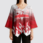 Personalized Dolphins Kimono Sleeve Blouse Y2K Grunge Aesthetic With Cyber Flames and Starburst Graphics