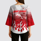 Personalized Dolphins Kimono Sleeve Blouse Y2K Grunge Aesthetic With Cyber Flames and Starburst Graphics