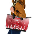Personalized Dolphins Leather Tote Bag Y2K Grunge Aesthetic With Cyber Flames and Starburst Graphics