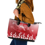 Personalized Dolphins Leather Tote Bag Y2K Grunge Aesthetic With Cyber Flames and Starburst Graphics