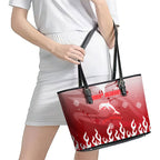 Personalized Dolphins Leather Tote Bag Y2K Grunge Aesthetic With Cyber Flames and Starburst Graphics