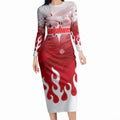 Personalized Dolphins Long Sleeve Bodycon Dress Y2K Grunge Aesthetic With Cyber Flames and Starburst Graphics