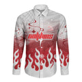 Personalized Dolphins Long Sleeve Button Shirt Y2K Grunge Aesthetic With Cyber Flames and Starburst Graphics