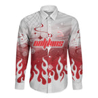 Personalized Dolphins Long Sleeve Button Shirt Y2K Grunge Aesthetic With Cyber Flames and Starburst Graphics