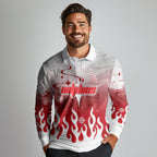 Personalized Dolphins Long Sleeve Polo Shirt Y2K Grunge Aesthetic With Cyber Flames and Starburst Graphics