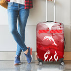 Personalized Dolphins Luggage Cover Y2K Grunge Aesthetic With Cyber Flames and Starburst Graphics