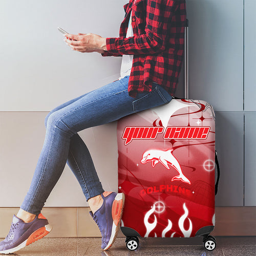 Personalized Dolphins Luggage Cover Y2K Grunge Aesthetic With Cyber Flames and Starburst Graphics