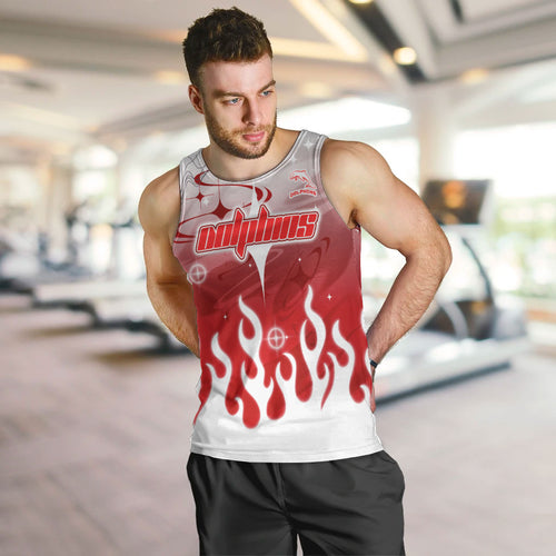 Personalized Dolphins Men Tank Top Y2K Grunge Aesthetic With Cyber Flames and Starburst Graphics