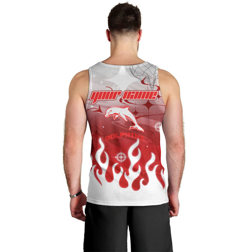 Personalized Dolphins Men Tank Top Y2K Grunge Aesthetic With Cyber Flames and Starburst Graphics