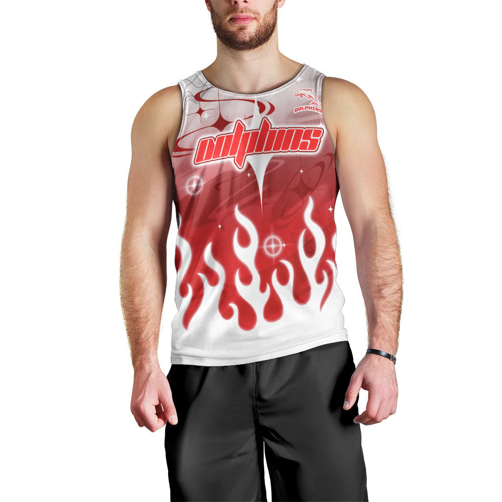 Personalized Dolphins Men Tank Top Y2K Grunge Aesthetic With Cyber Flames and Starburst Graphics