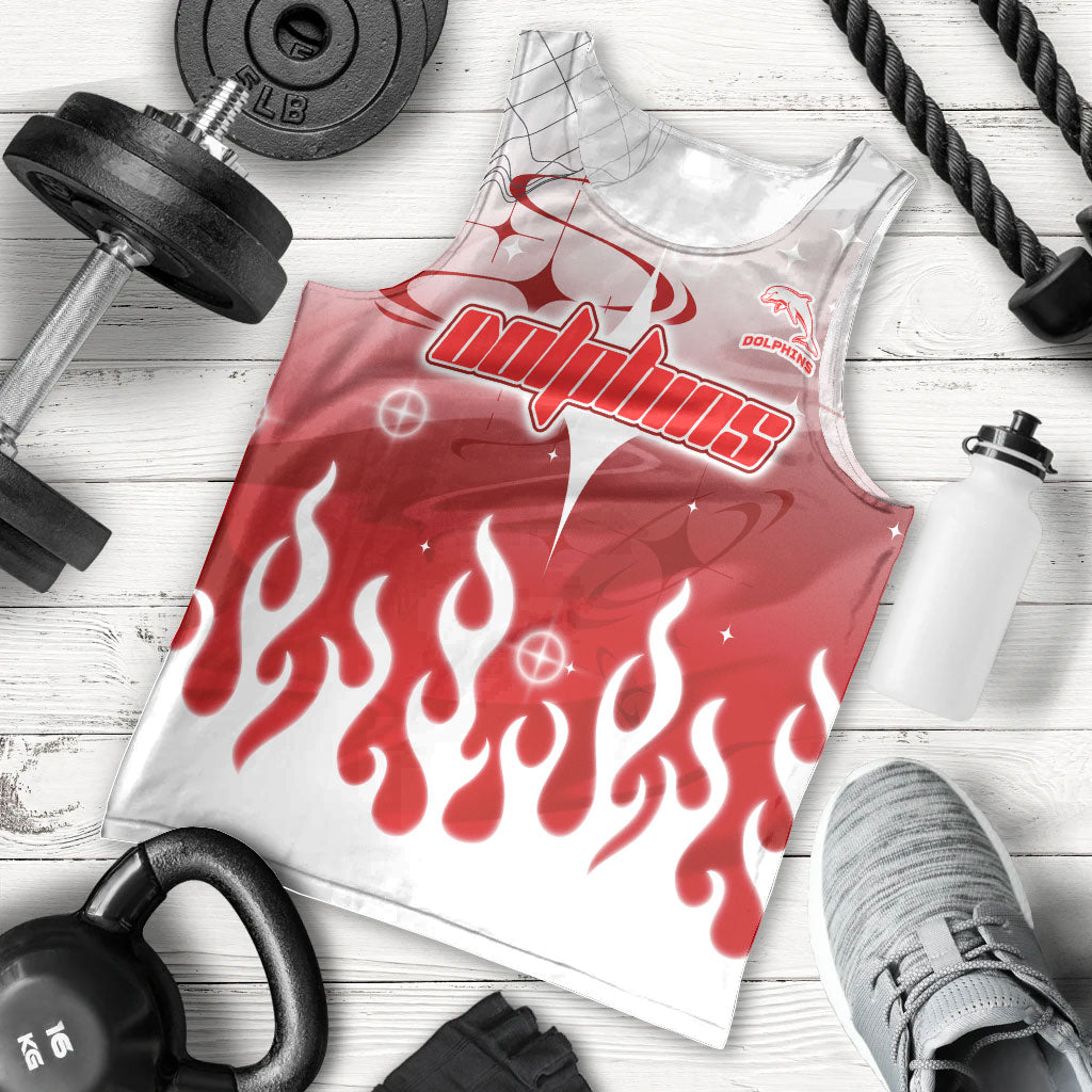 Personalized Dolphins Men Tank Top Y2K Grunge Aesthetic With Cyber Flames and Starburst Graphics
