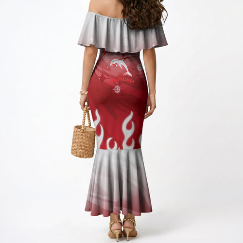 Personalized Dolphins Mermaid Dress Y2K Grunge Aesthetic With Cyber Flames and Starburst Graphics