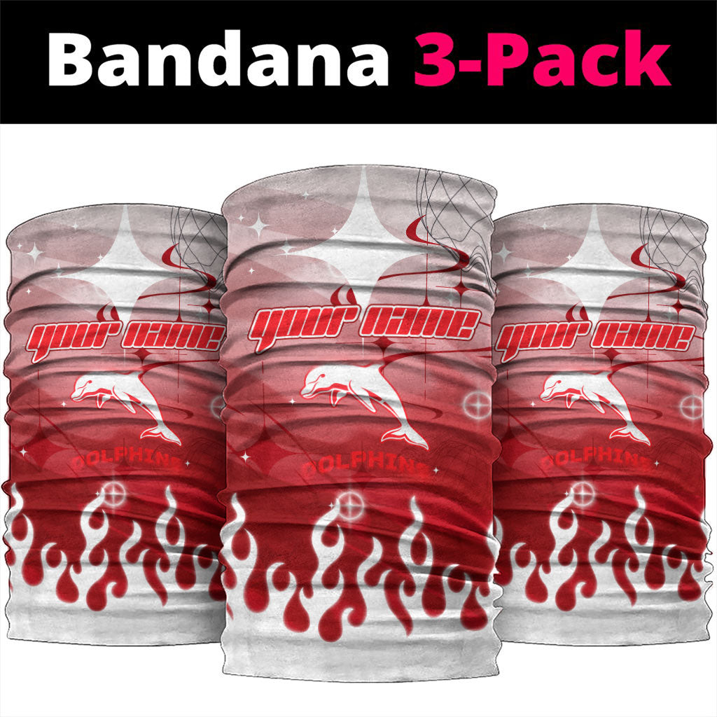 Personalized Dolphins Neck Gaiter Y2K Grunge Aesthetic With Cyber Flames and Starburst Graphics
