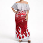 Personalized Dolphins Off Shoulder Maxi Dress Y2K Grunge Aesthetic With Cyber Flames and Starburst Graphics