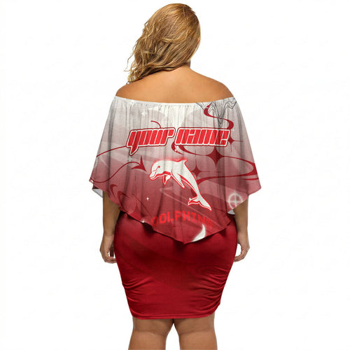 Personalized Dolphins Off Shoulder Short Dress Y2K Grunge Aesthetic With Cyber Flames and Starburst Graphics
