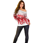 Personalized Dolphins Off Shoulder Sweater Y2K Grunge Aesthetic With Cyber Flames and Starburst Graphics