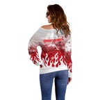 Personalized Dolphins Off Shoulder Sweater Y2K Grunge Aesthetic With Cyber Flames and Starburst Graphics