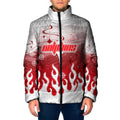 Personalized Dolphins Padded Jacket Y2K Grunge Aesthetic With Cyber Flames and Starburst Graphics