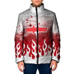 Personalized Dolphins Padded Jacket Y2K Grunge Aesthetic With Cyber Flames and Starburst Graphics