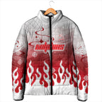 Personalized Dolphins Padded Jacket Y2K Grunge Aesthetic With Cyber Flames and Starburst Graphics