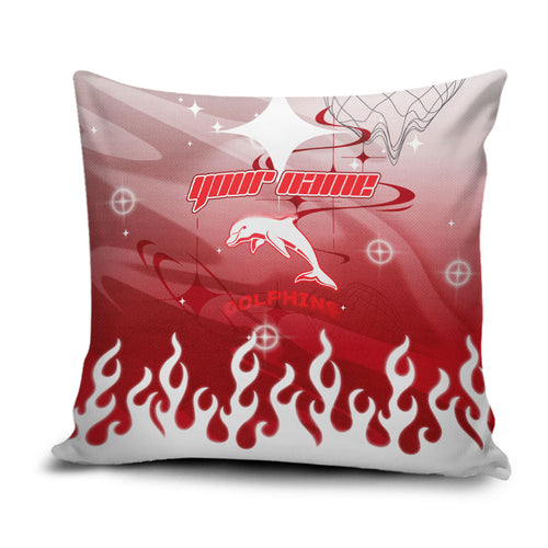 Personalized Dolphins Pillow Cover Y2K Grunge Aesthetic With Cyber Flames and Starburst Graphics