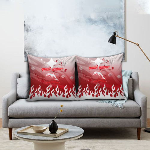 Personalized Dolphins Pillow Cover Y2K Grunge Aesthetic With Cyber Flames and Starburst Graphics