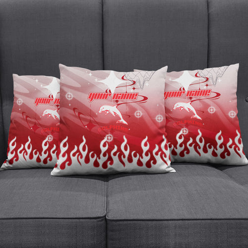 Personalized Dolphins Pillow Cover Y2K Grunge Aesthetic With Cyber Flames and Starburst Graphics