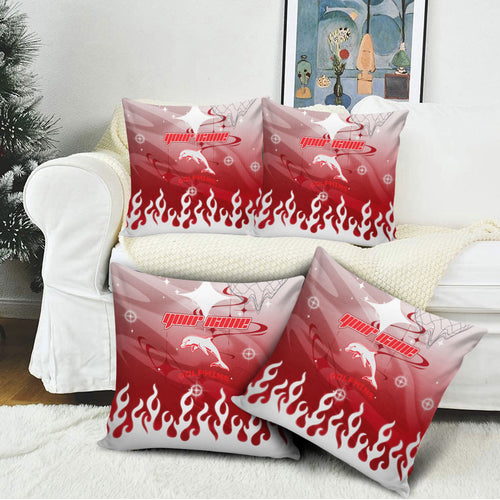 Personalized Dolphins Pillow Cover Y2K Grunge Aesthetic With Cyber Flames and Starburst Graphics