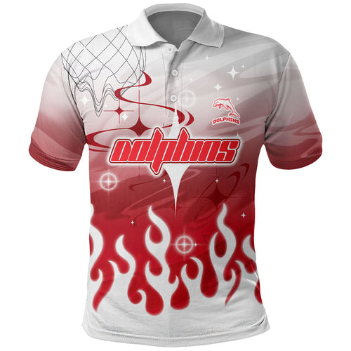 Personalized Dolphins Polo Shirt Y2K Grunge Aesthetic With Cyber Flames and Starburst Graphics