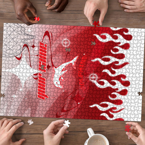 Personalized Dolphins Puzzle Y2K Grunge Aesthetic With Cyber Flames and Starburst Graphics