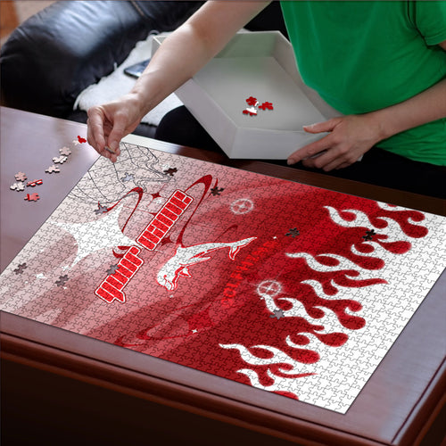Personalized Dolphins Puzzle Y2K Grunge Aesthetic With Cyber Flames and Starburst Graphics