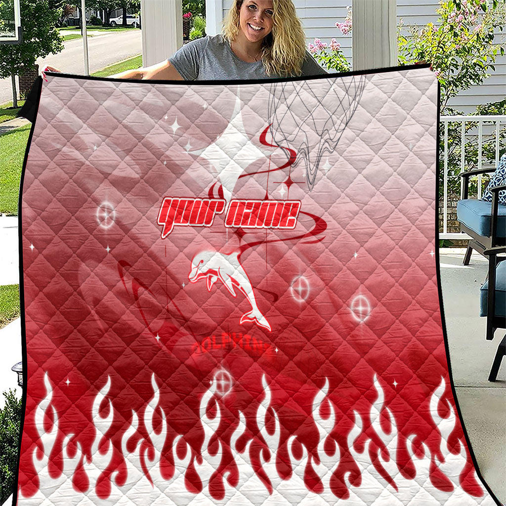 Personalized Dolphins Quilt Y2K Grunge Aesthetic With Cyber Flames and Starburst Graphics