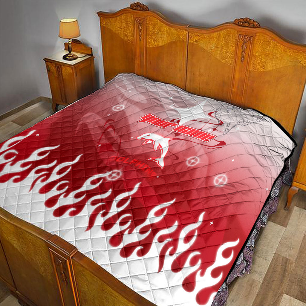 Personalized Dolphins Quilt Y2K Grunge Aesthetic With Cyber Flames and Starburst Graphics