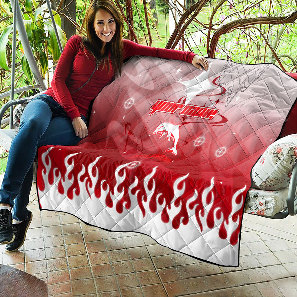 Personalized Dolphins Quilt Y2K Grunge Aesthetic With Cyber Flames and Starburst Graphics