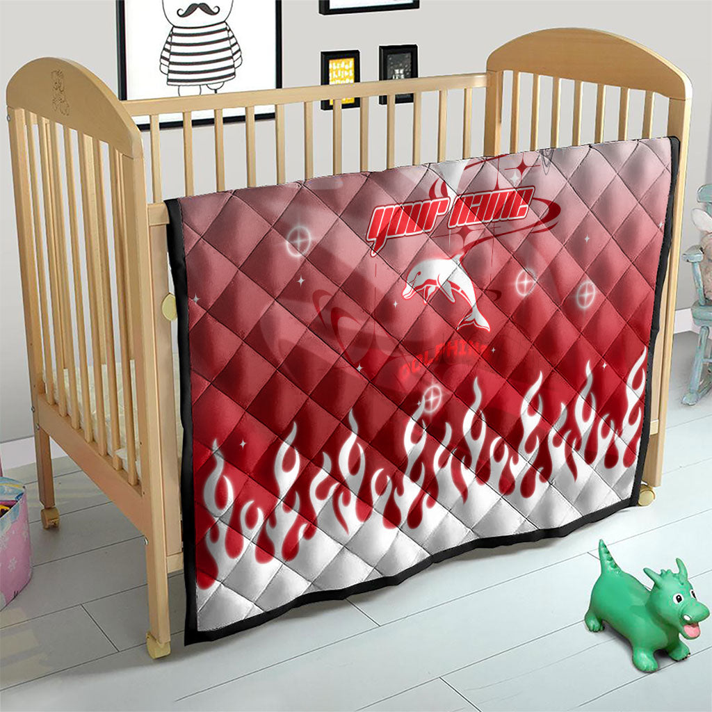 Personalized Dolphins Quilt Y2K Grunge Aesthetic With Cyber Flames and Starburst Graphics