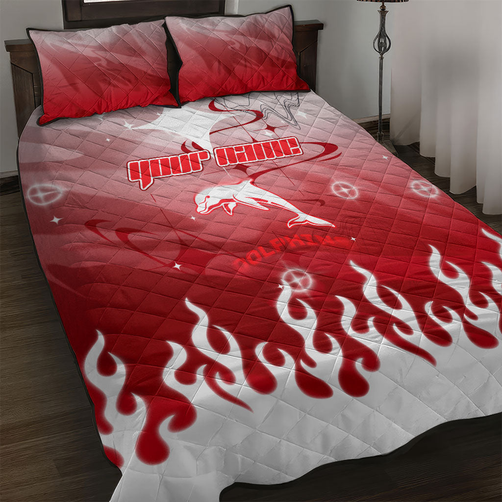 Personalized Dolphins Quilt Bed Set Y2K Grunge Aesthetic With Cyber Flames and Starburst Graphics