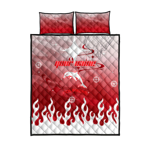 Personalized Dolphins Quilt Bed Set Y2K Grunge Aesthetic With Cyber Flames and Starburst Graphics