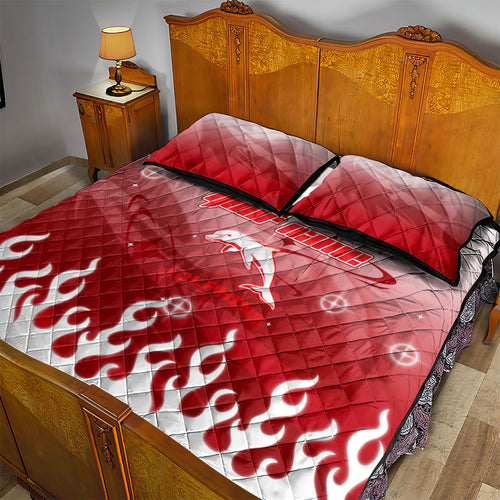 Personalized Dolphins Quilt Bed Set Y2K Grunge Aesthetic With Cyber Flames and Starburst Graphics