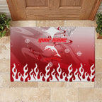 Personalized Dolphins Rubber Doormat Y2K Grunge Aesthetic With Cyber Flames and Starburst Graphics