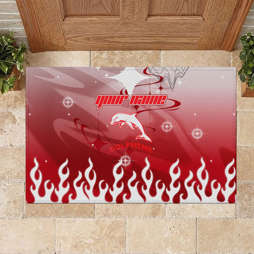 Personalized Dolphins Rubber Doormat Y2K Grunge Aesthetic With Cyber Flames and Starburst Graphics