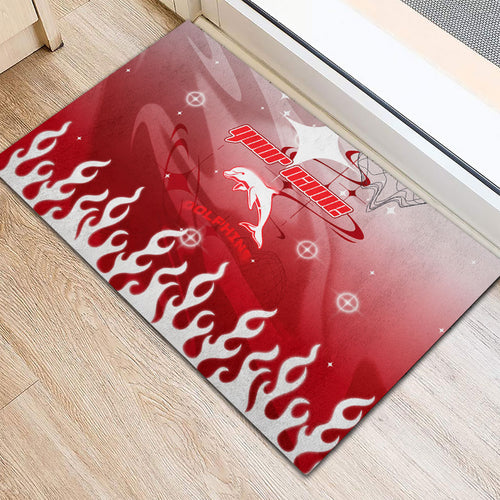 Personalized Dolphins Rubber Doormat Y2K Grunge Aesthetic With Cyber Flames and Starburst Graphics
