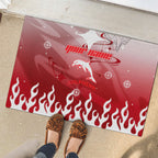 Personalized Dolphins Rubber Doormat Y2K Grunge Aesthetic With Cyber Flames and Starburst Graphics