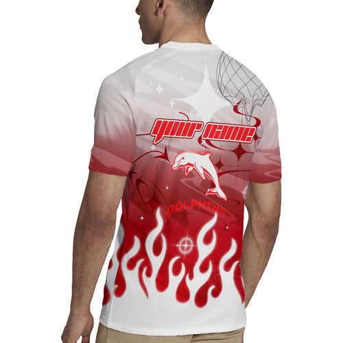 Personalized Dolphins Rugby Jersey Y2K Grunge Aesthetic With Cyber Flames and Starburst Graphics