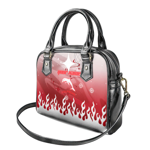 Personalized Dolphins Shoulder Handbag Y2K Grunge Aesthetic With Cyber Flames and Starburst Graphics
